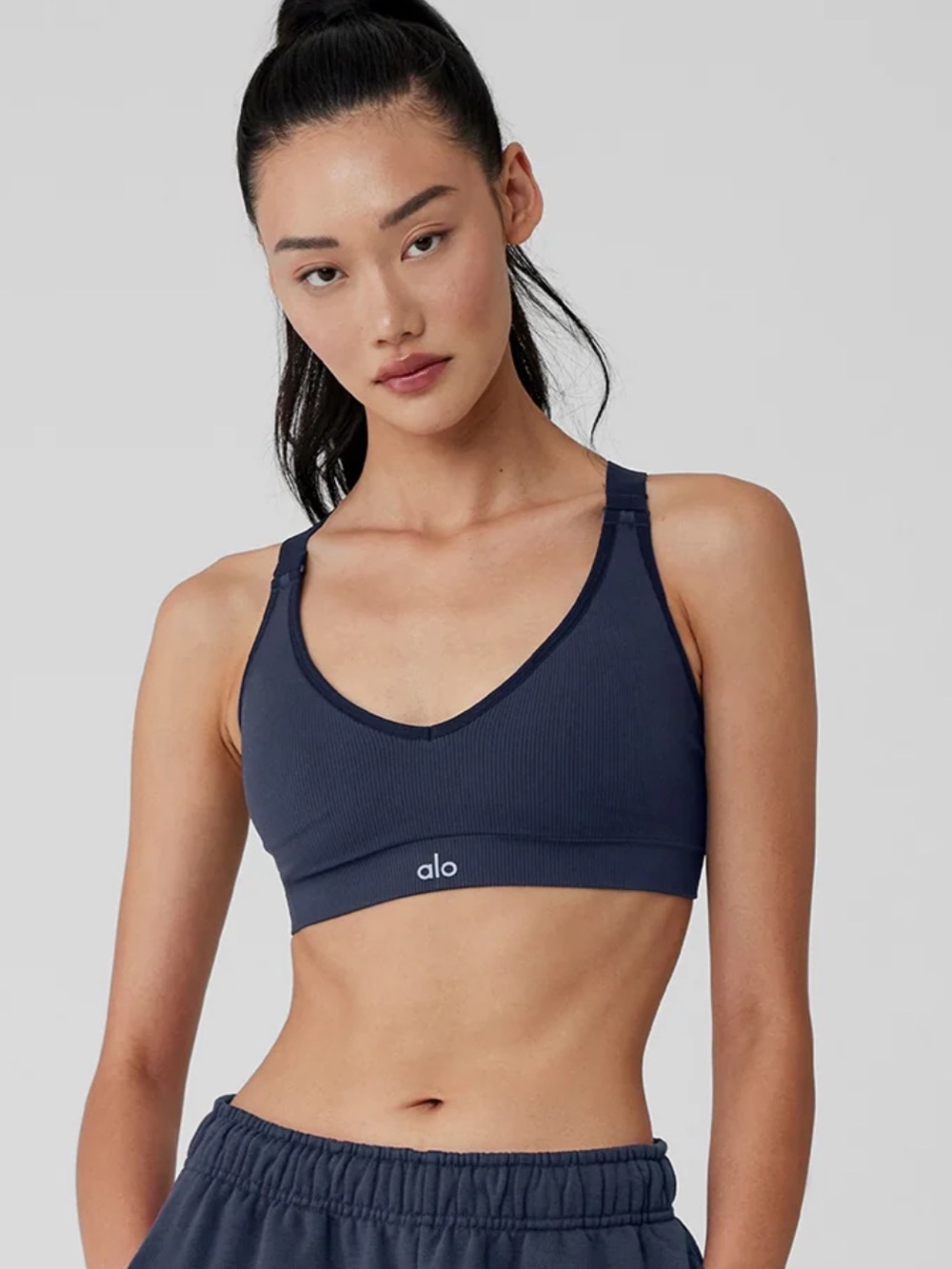 Alo Yoga Seamless Ribbed Favorite Bra in Navy